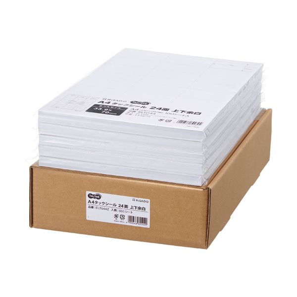 TANOSEE A4タックシール業務用パック 24面 33.9×70mm 上下余白 1箱（500シート：100シート×5冊） (代引不可)