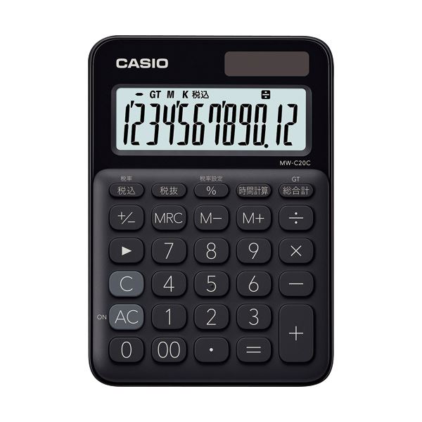 （まとめ）カシオ カラフル電卓 ミニジャストタイプ12桁 ブラック MW-C20C-BK-N 1台【×5セット】 (代引不可)