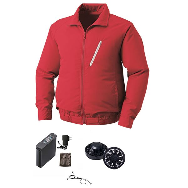 ポリエステル製 長袖 空調服/作業着 【ファンカラー：ブラック カラー：レッド XL】 リチウムバッテリー付き LIPRO2 KU90510 (代引不可)