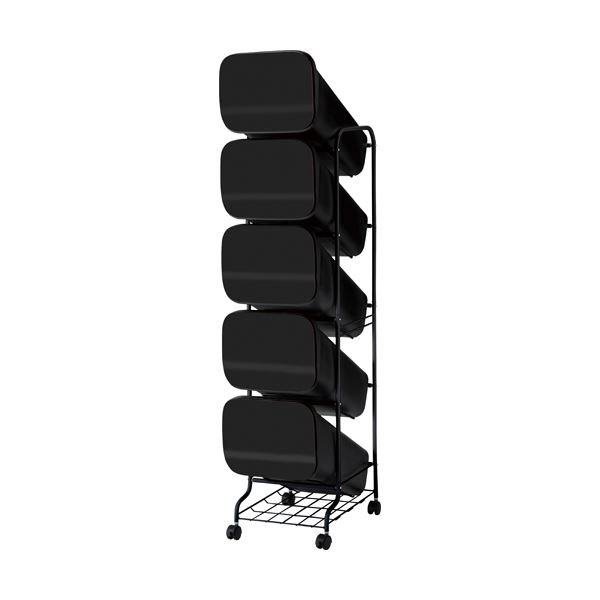 スタンド式 ダストボックス/ゴミ箱 【ブラック 19L×5段】 高さ147cm キャスター付き 『スムース』【代引不可】|リコメン堂生活館