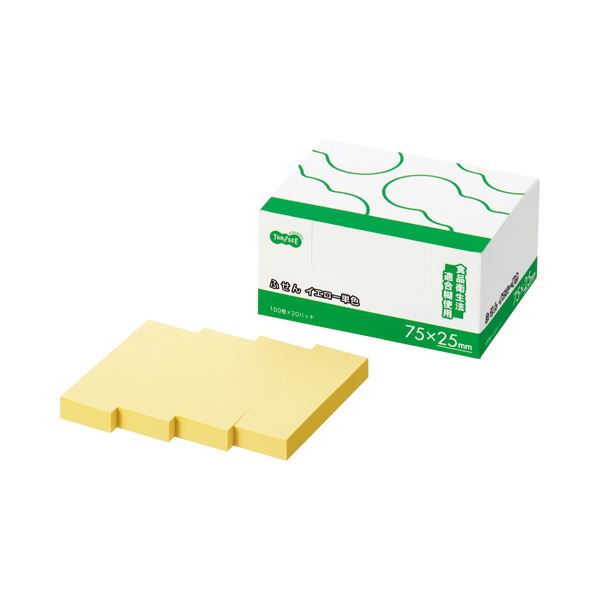 (まとめ) TANOSEE ふせん 75×25mm イエロー 1パック（20冊） 【×10セット】 (代引不可)