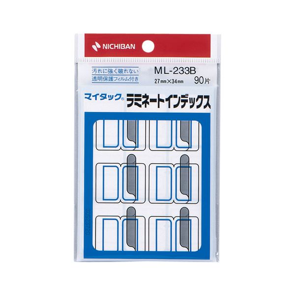 (まとめ) ニチバン マイタック ラミネートインデックス 保護フィルム付 大 27×34mm 青枠 ML-233B 1パック(90片：9片×10シート) 【×50セット】 (代引不可)