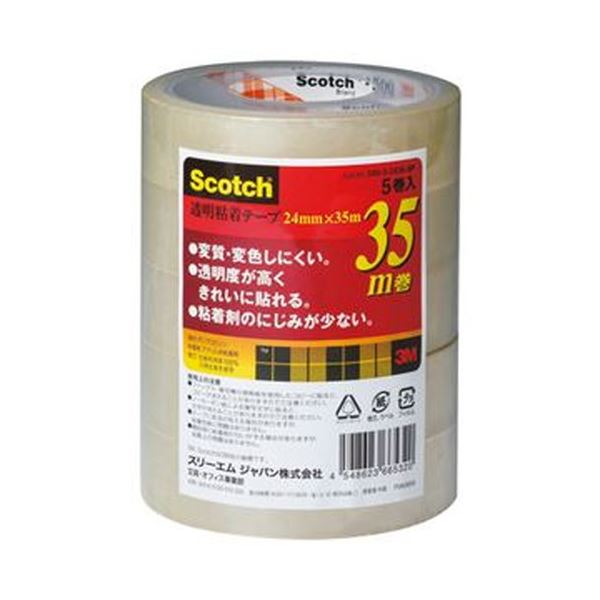 （まとめ）3M スコッチ 透明粘着テープ24mm×35m 500-3-2435-5P 1パック（5巻）【×20セット】 (代引不可)