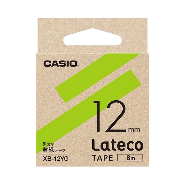 （まとめ）カシオ ラテコ 詰替用テープ12mm×8m 黄緑/黒文字 XB-12YG 1個【×10セット】 (代引不可)