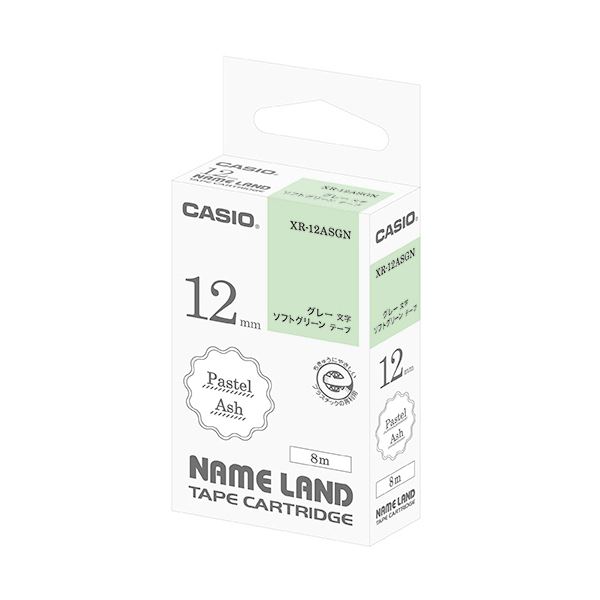 (まとめ) カシオ NAME LANDパステルアッシュテープ 12mm ソフトグリーン/グレー文字 XR-12ASGN 1個 【×10セット】 (代引不可) 8,930円