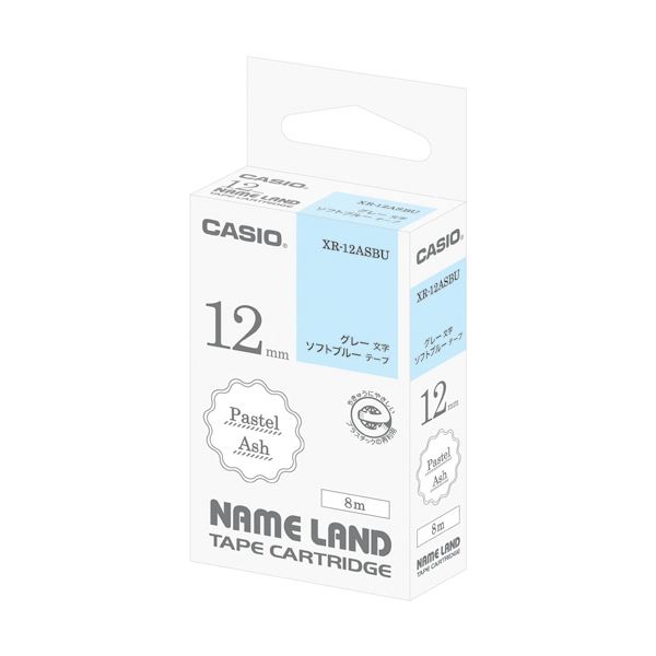 (まとめ) カシオ NAME LANDパステルアッシュテープ 12mm ソフトブルー/グレー文字 XR-12ASBU 1個 【×10セット】 (代引不可)