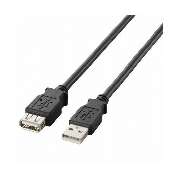 (まとめ) エレコム USB2.0延長ケーブル(A)オス-(A)メス ブラック 2.0m U2C-E20BK 1本 【×10セット】 (代引不可)|リコメン堂生活館