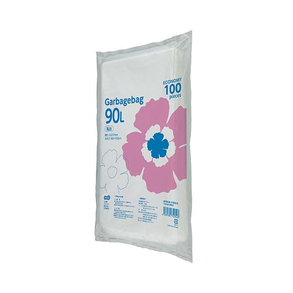 （まとめ）TANOSEE ゴミ袋エコノミー乳白半透明 90L 1パック（100枚）【×5セット】 (代引不可)
