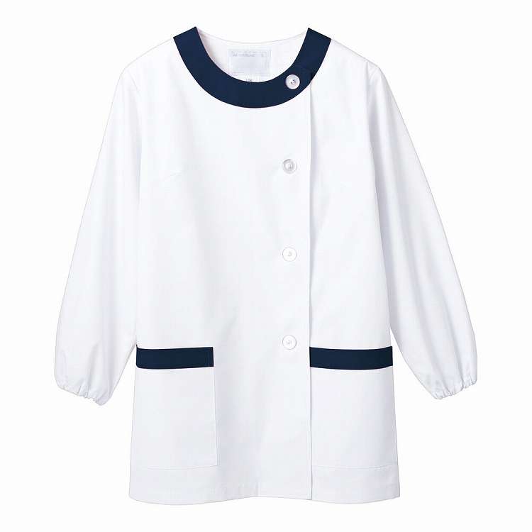 女性用調理衣長袖 1-091 白/紺 S(代引不可)【送料無料】