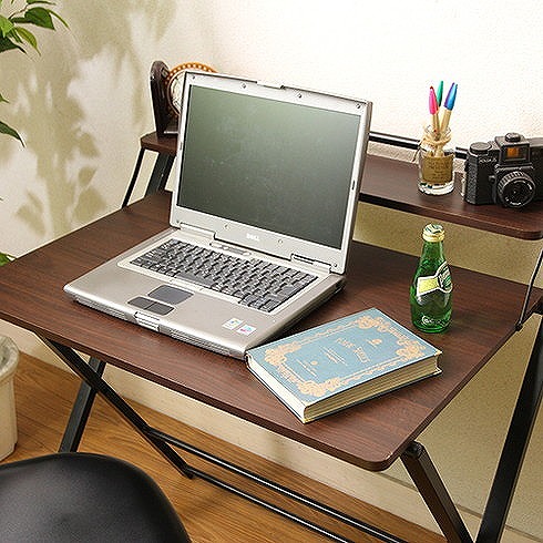 フォールディングワークデスク Dブラウンブラック W880&times;D640&times;H875mm スチール PB(PVC) おしゃれ 机(代引不可)【送料無料】｜リコメン堂生活館