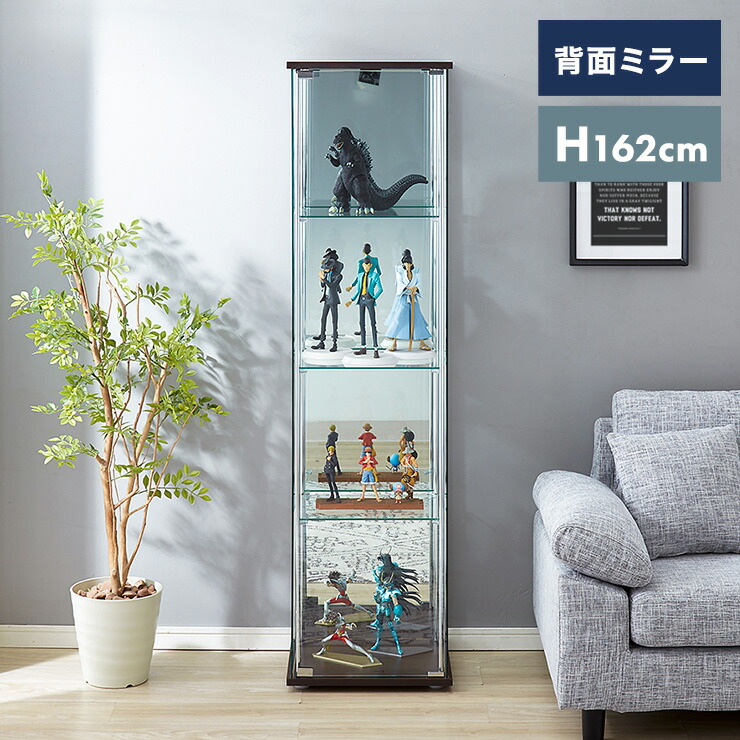 【美品】コレクションシェルフ　フィギュアケース　４段　背面ミラー　グレー 美品】コレクションシェルフ フィギュアケース 4段 背面ミラー