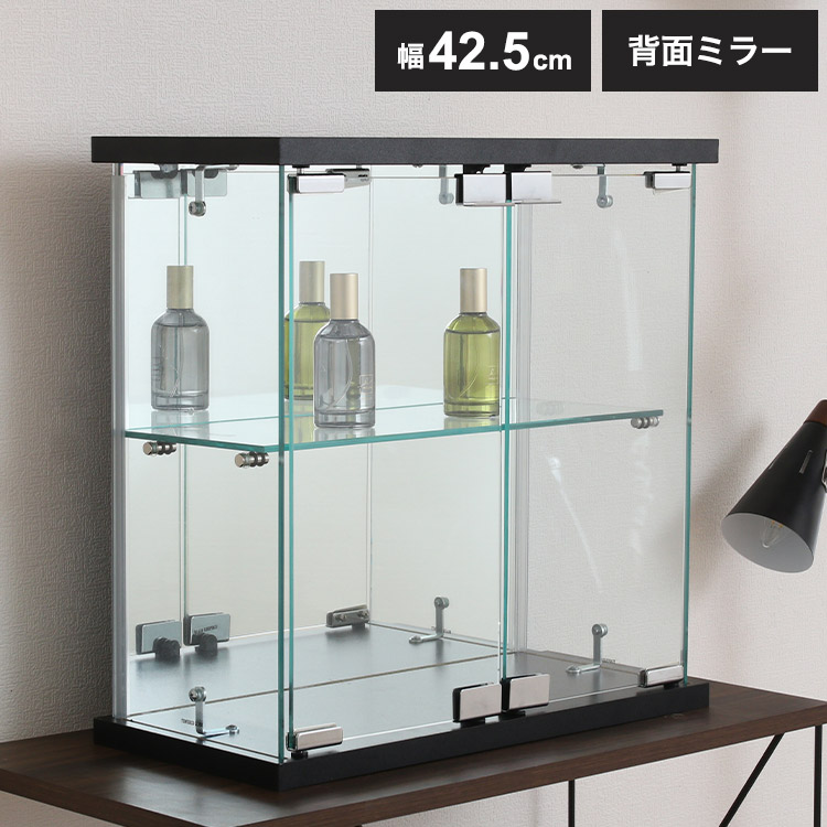 コレクションケース 卓上タイプ ガラス窓 背面ミラー 飾り棚 幅42.5 コレクション棚 ディスプレイラック 収納棚 棚 リビング 書斎 デスク 趣味 収納 ガラス ミラー(代引不可)【送料無料】|リコメン堂生活館