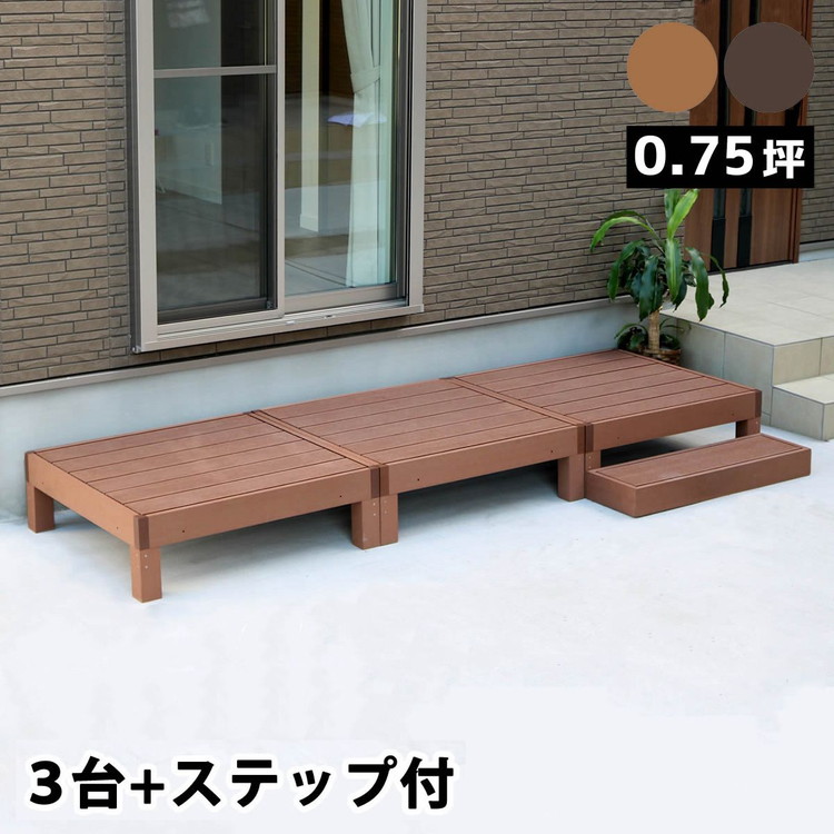 人工木ウッドデッキ ecofeel(エコフィール)3台 ステップセット PWDE-3P-STP 樹脂製 縁台 縁側 DIY キット ウッドテラス セット ウッドパネル 腐らない 庭 屋外 新築 外構(代引不可)｜リコメン堂生活館