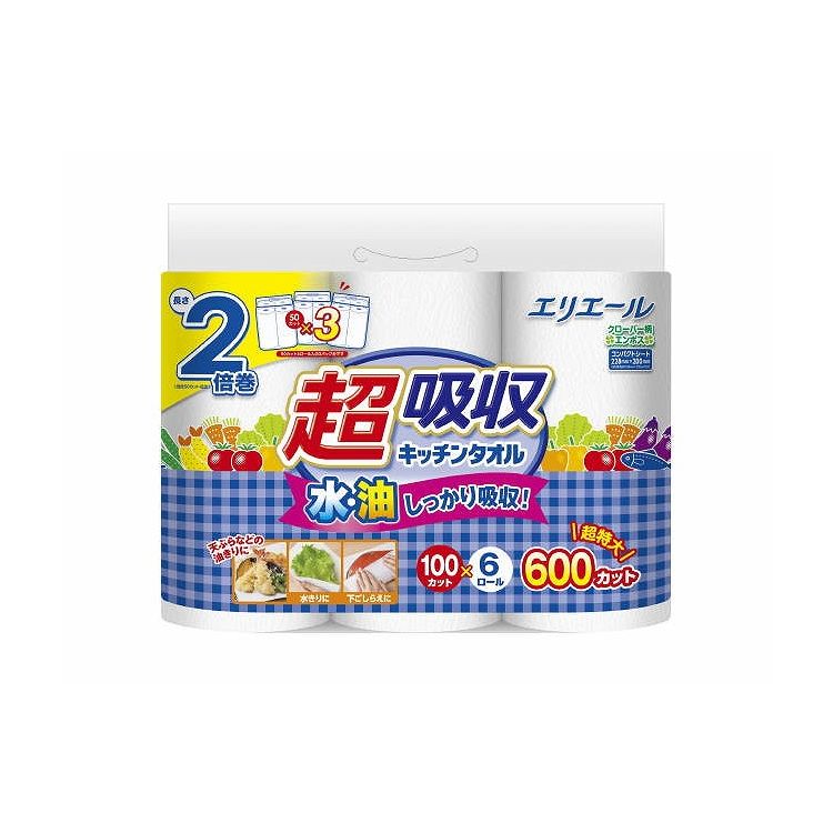 【単品21個セット】 大王製紙 エリエール超吸収キッチンタオル6R(100カット)(代引不可)【送料無料】