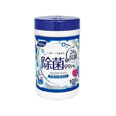 【単品20個セット】 リファイン アルコール除菌ウェットティッシュ ボトル 100枚 ライフ堂(代引不可)【送料無料】