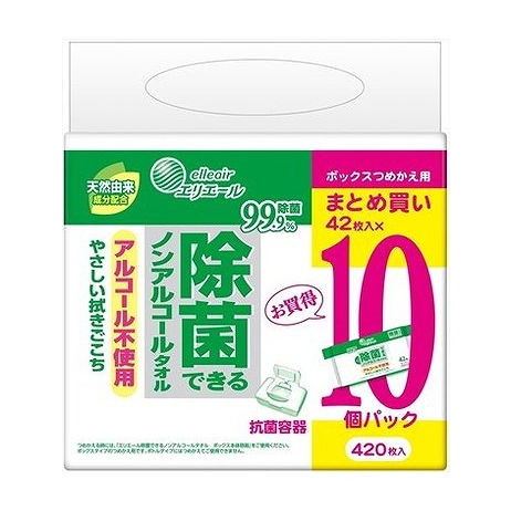【単品10個セット】 エリエール除菌できるノンアルコールタオル詰替え42枚10P 大王製紙(代引不可)【送料無料】