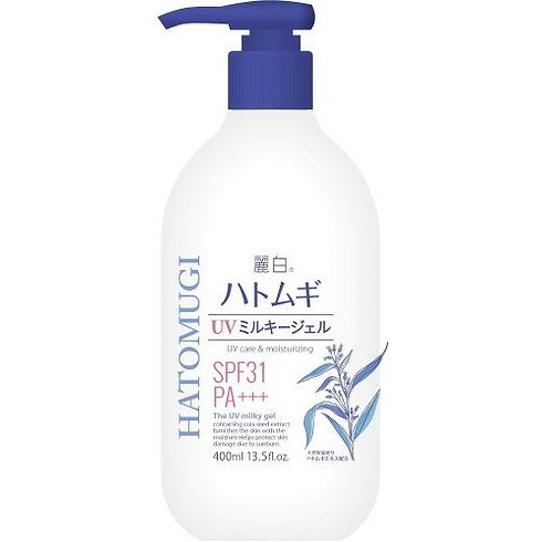 【単品18個セット】麗白 ハトムギ UVミルキージェル SPF31 PA+++ ポンプタイプ 大容量 400ML 熊野油脂(代引不可)【送料無料】｜リコメン堂生活館