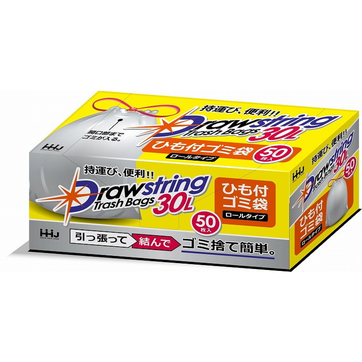【単品14個セット】RD30 紐付きロールゴミ袋 半透明 30L 50枚 ハウスホールドジャパン(株)(代引不可)【送料無料】