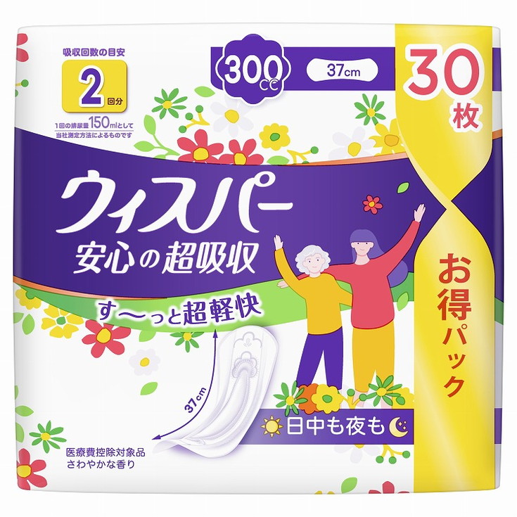 【単品12個セット】ウィスパー安心の超吸収 300cc 30枚 P&Gジャパン合同会社(代引不可)【送料無料】｜リコメン堂生活館