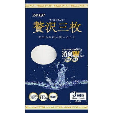 【単品18個セット】エルモア ぜい沢三枚トイレットロール 12ロール 3枚重ね×100カット カミ商事(代引不可)【送料無料】