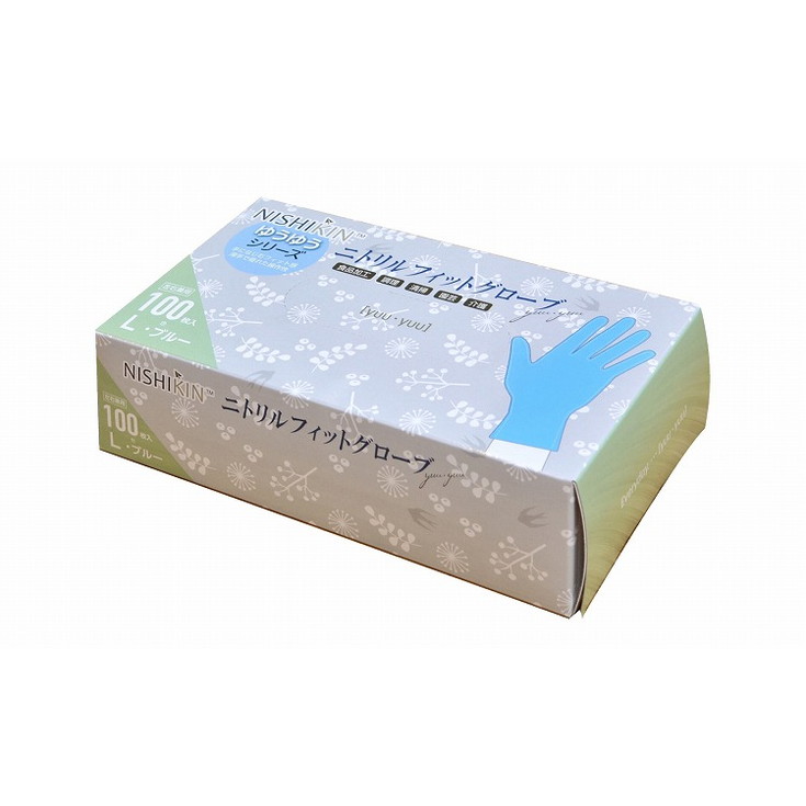 【単品12個セット】ゆうゆうグローブニトリルフィットグローブブルーL 錦尚金(代引不可)【送料無料】