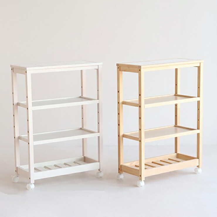 ワイヨット キッチンワゴン 4段　キャスター　オープンラック　カントリー　タイル ワイヨット キッチンワゴン 4段 キャスター オープンラック カントリー