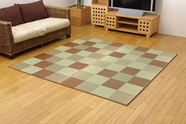 純国産 い草 ラグ カーペット 『Fブロック2』 約191×191cm(裏面:ウレタン)(代引不可)【送料無料】|リコメン堂生活館