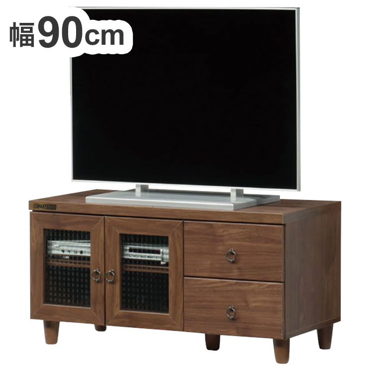 テレビ台 ローボード 幅90cm コンパクト ガラス調 扉 引き出し付き モダン シンプル 木目調 おしゃれ 北欧 新生活 一人暮らし(代引不可)【送料無料】 11,760円