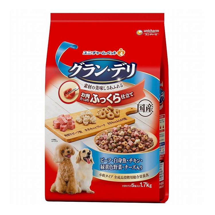 【4個セット】 ユニチャーム グラン・デリ ふっくら仕立て ビーフ・白身魚・チキン・緑黄色野菜・チーズ・角切りビーフ粒入り 1.7kg【送料無料】