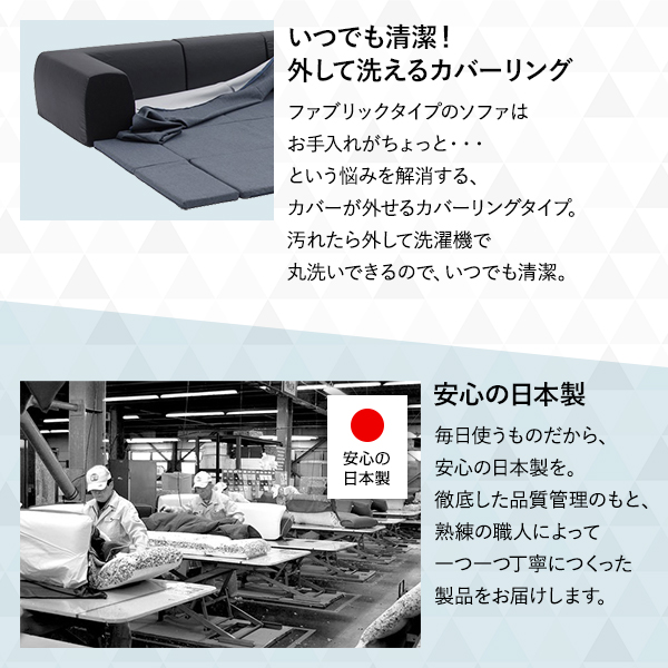 日本製 フロアソファー フロアマット付き幅200cm 洗えるカバー付き