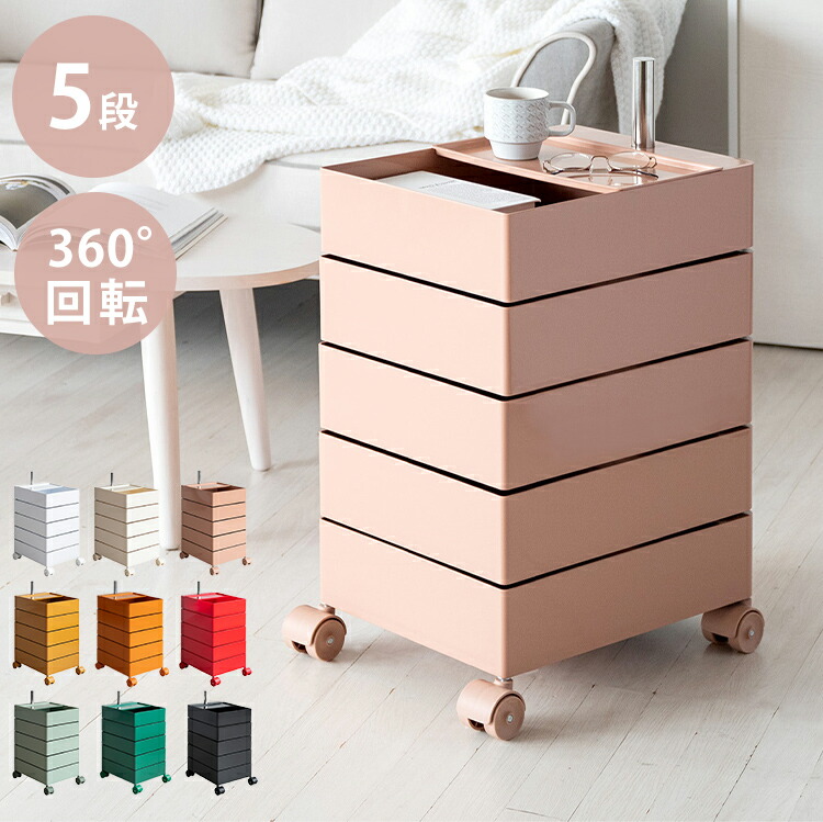 マルチワゴン Pluna プルーナ 5段 360度回転 スリムサイズ リビング キッチン 子ども部屋 コスメ収納 玄関 寝室 ランドリー キャスター付き かわいい 収納ワゴン ワゴン収納 多段ワゴン チェスト デスクワゴン リビングワゴン サイドラック(代引不可)【送料無料】