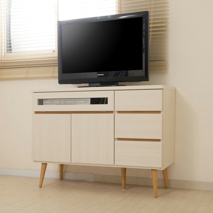 日本製 脚付きテレビキャビネット ホワイトウォッシュ TVボード 国産 完成品 TV台 テレビ台 収納 完成品 組み立て不要 木製 棚(代引不可)【送料無料】｜リコメン堂生活館