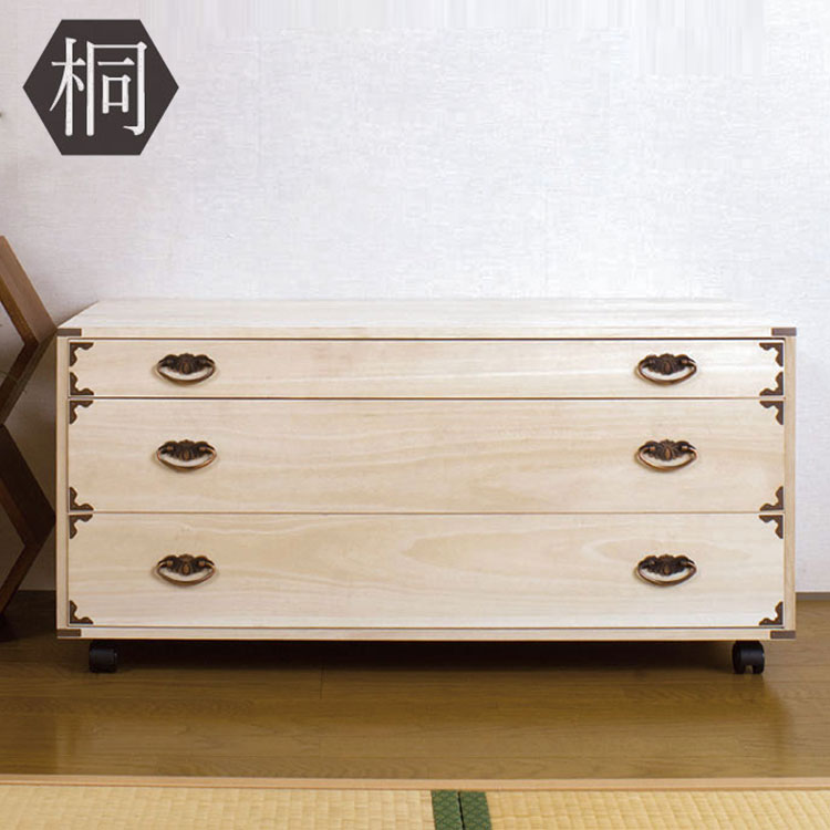 日本製 大川家具 完成品 桐 チェスト キャスター付き 押入れ 収納 押入れ収納 三段 3段 ラック 引き出し 桐材 天然木 和室 国産 組立不要【送料無料】