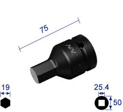 ナック ヘキサゴンレンチソケット 差込角25．4ｘ対辺19ｍｍ【819C】(レンチ・スパナ・プーラ・インパクト用ヘキサゴンソケット)【送料無料】