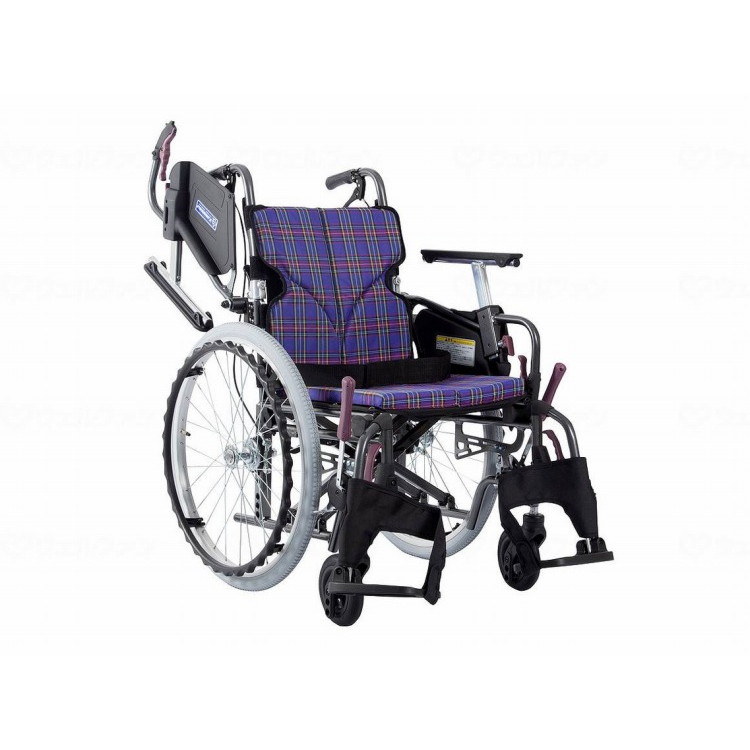 カワムラサイクル モダンCstyle 自走用 22インチ中・高床/紫チェック(A11)/座幅38-前座45cm(代引不可)【送料無料】｜リコメン堂生活館