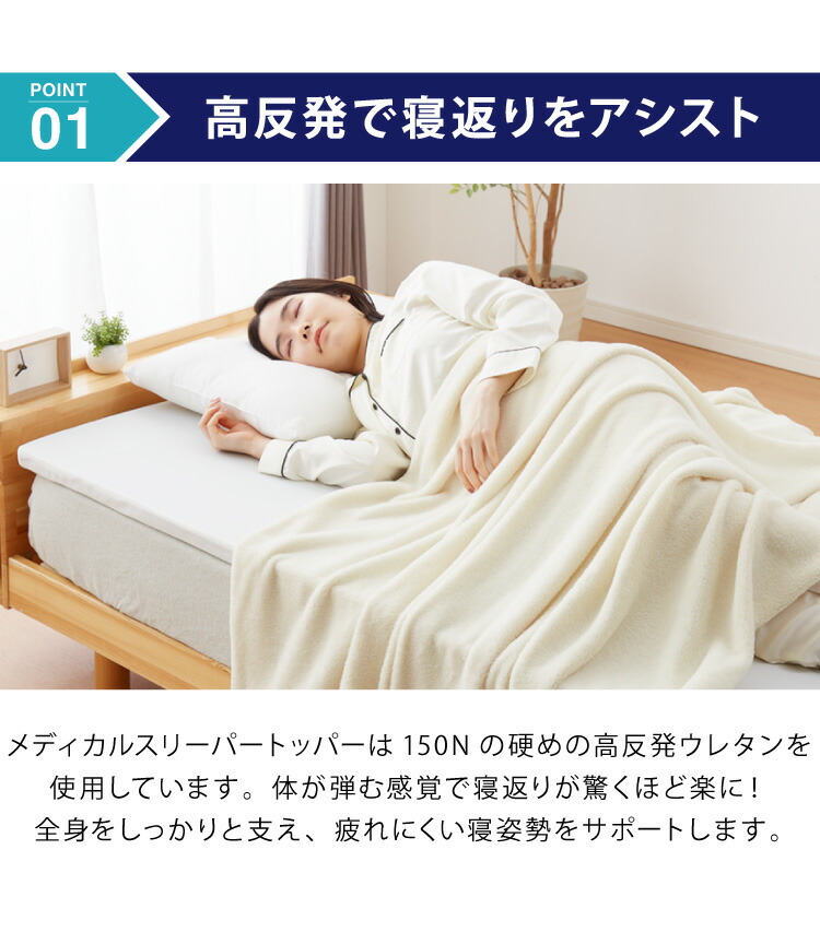 日本製 メディカルスリーパー トッパー ダブル 高反発 オーバーレイ 高密度 体圧分散 耐圧分散 マットレス 150N ダブルマットレス ニット  ニット生地 メッシュ カバー付き 吸湿 除湿(代引不可) 寝具