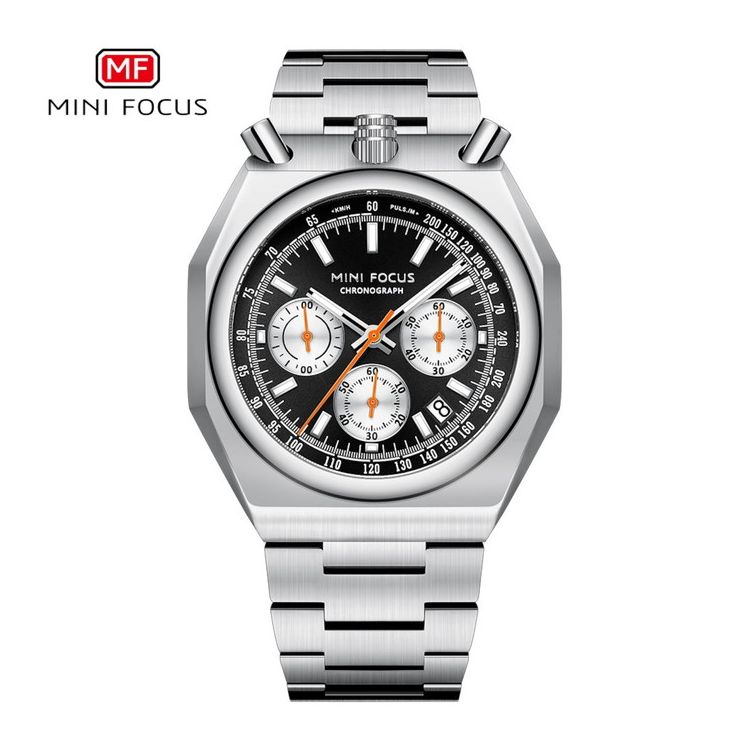 MINI FOCUS 0601G ミニフォーカス メンズ 腕時計 ツノクロノグラフ MF0601G-03 シルバー×ブラック【送料無料】