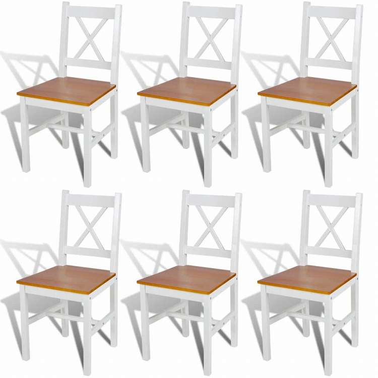 vidaXL ダイニングチェア 6点 マツ材 ホワイト家具 チェア キッチン・ダイニングルームチェア(代引不可)｜リコメン堂生活館