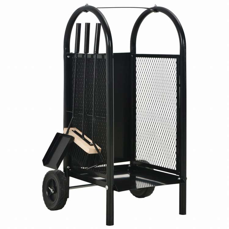 vidaXL 薪カート ブラック 30x35x81cm スチール製ホーム&ガーデン 暖炉・木製ストーブ用品 丸太ラック・キャリーバッグ(代引不可)