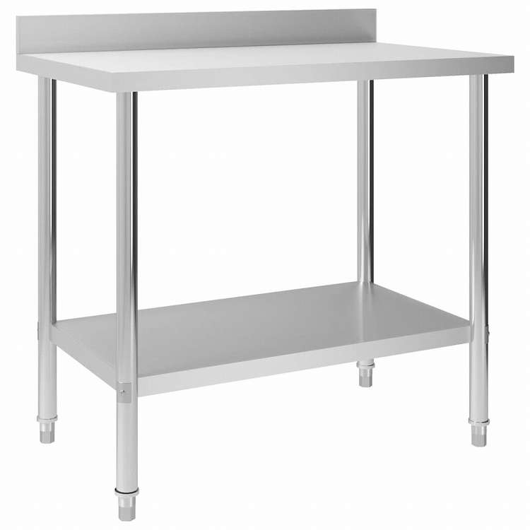 vidaXL 油はねガード付き キッチン作業机 100x60x93 cm ステンレススチールビジネス&工業用 食品サービス(代引不可)