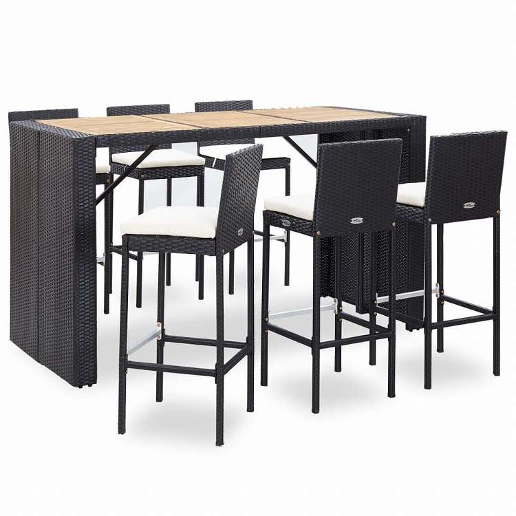 vidaXL 屋外バー7点セット クッション付き ポリラタン製 ブラック家具 アウトドア家具 屋外家具セット(代引不可)|リコメン堂生活館