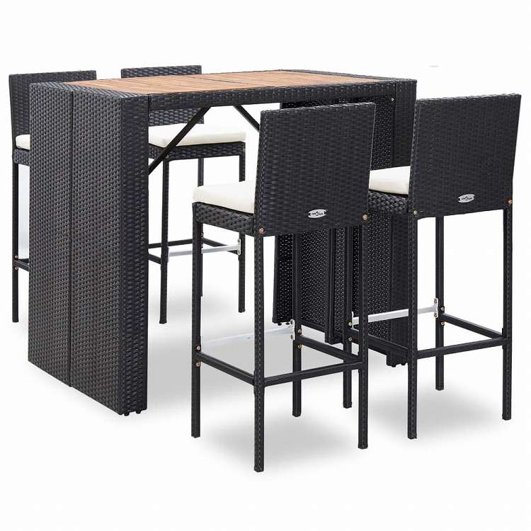 vidaXL 屋外バー5点セット ポリラタン&アカシア材 ブラック家具 アウトドア家具 屋外家具セット(代引不可)