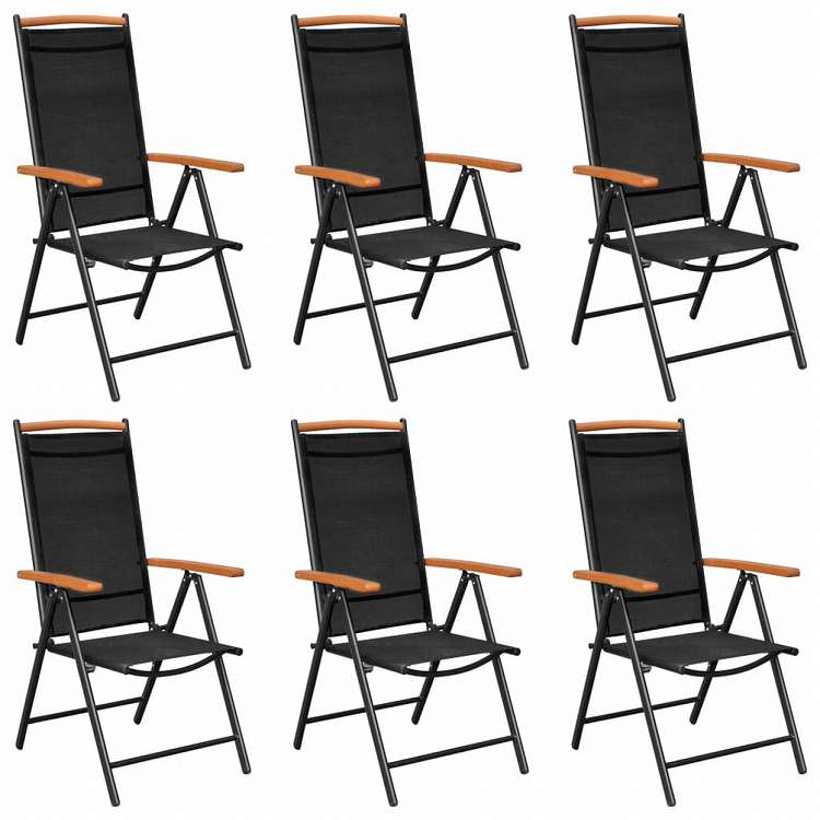 vidaXL 折りたたみガーデンバーチェア 6点 ブラック 合成繊維家具 アウトドア家具 屋外椅子 アウトドアベンチチェア(代引不可)|リコメン堂生活館