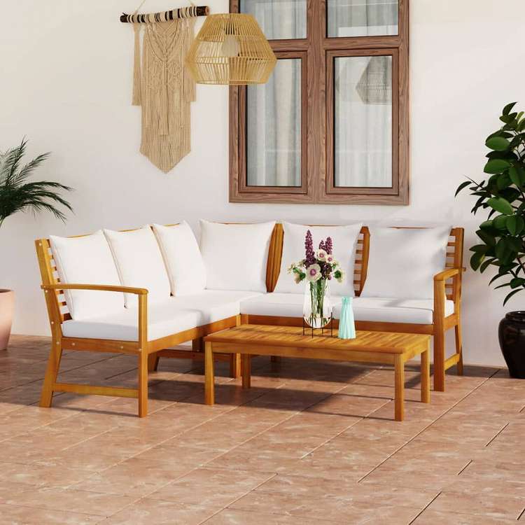 vidaXL ガーデンラウンジ4点セット クリームクッション付き アカシア無垢材家具 アウトドア家具 屋外家具セット(代引不可)