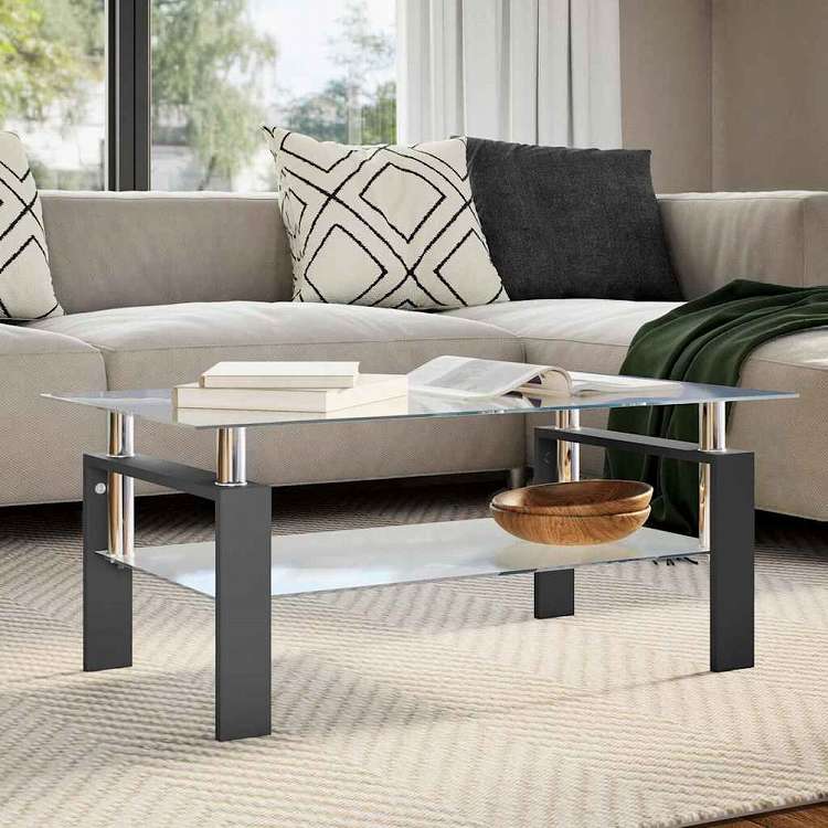 vidaXL コーヒーテーブル ブラック&透明 95x55x40cm 強化ガラス製家具 テーブル アクセントテーブル コーヒーテーブル(代引不可)