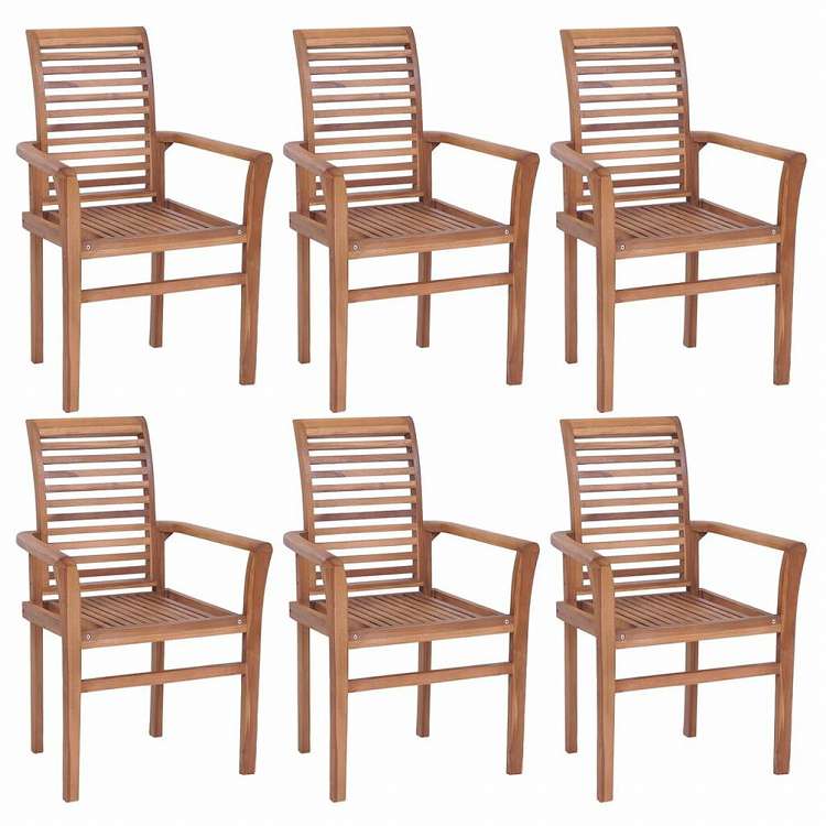vidaXL スタッキングガーデンダイニングチェア 6点 チーク無垢材家具 チェア キッチン・ダイニングルームチェア(代引不可)|リコメン堂生活館
