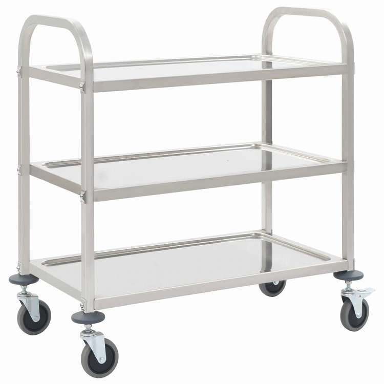 vidaXL 3段キッチンワゴン 96.5x55x90cm ステンレススチール製 家具 トローリー キッチン・ダイニング トローリー