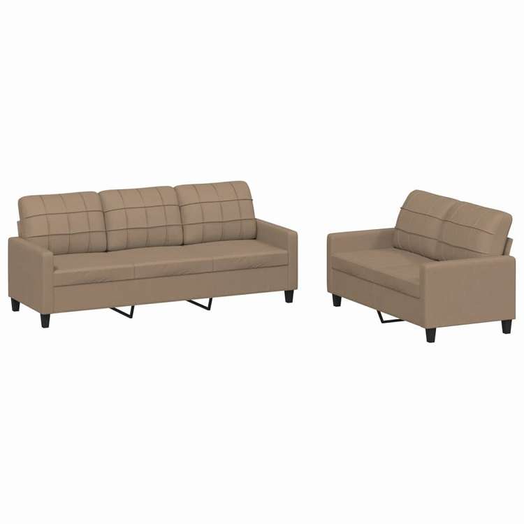 vidaXL ソファ2点セット クッション付 カプチーノ 合成皮革張り 家具 ソファ