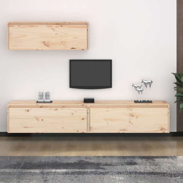 vidaXL テレビキャビネット 3点 無垢のパイン材 (813465+813466)家具 AVラック・テレビ台(代引不可)