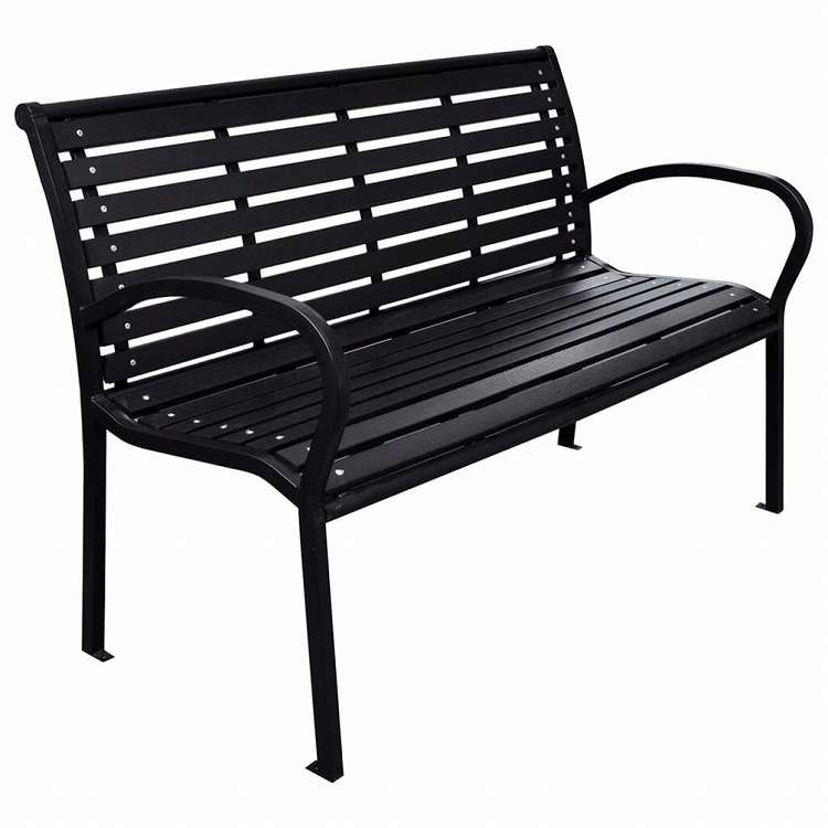 vidaXL ガーデンベンチ 116 cm スチール&WPC ブラック家具 アウトドア家具 屋外椅子 アウトドアベンチ(代引不可)